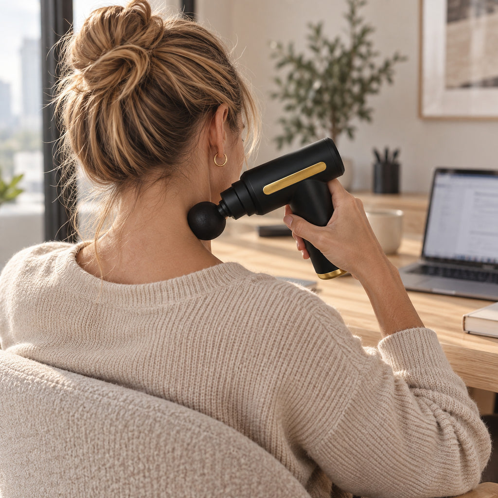 Massage de la nuque au bureau avec le pistolet Mini